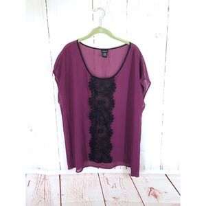 Torrid Sheer Purple Chiffon Blouse with lace inset detail, 1X